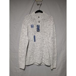 Izod Men's Whisper White Marled Knit Mock Neck Sweater‎ 1/4 Button New Size XL